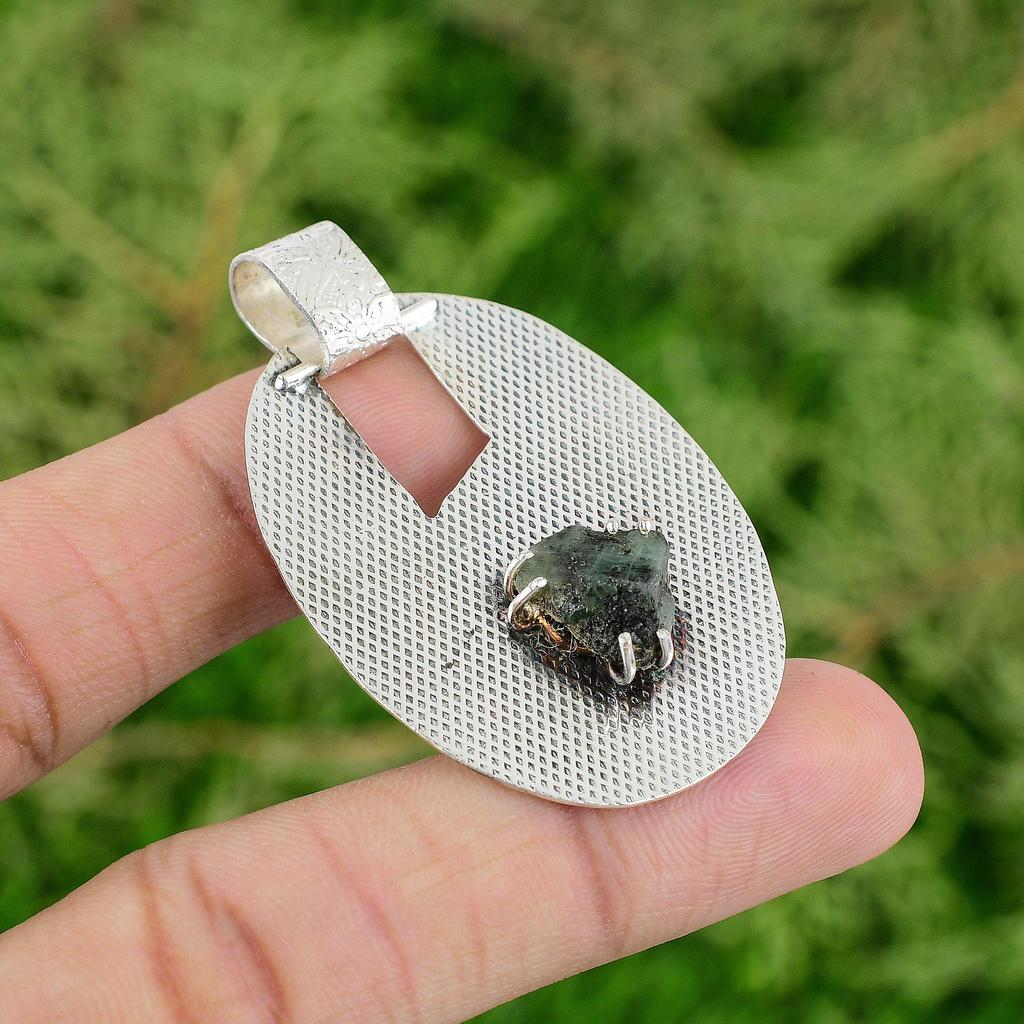 Daughters Day Deal Aquamarine Rough Stone Pendant Jewelry 925 Sterling Silver