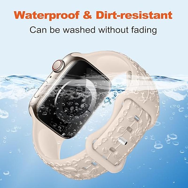 Engraved Strap For Apple Watch Band 42mm 44mm 45mm 41mm 40mm 49mm Silicone Floral Bracelet Correa Series 8 9 7 SE 4 5 6 Ultra 2