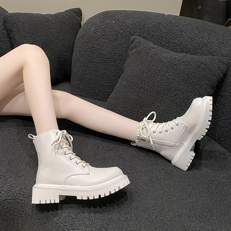 Women's Boots 2025 Autumn/Winter New British Style Plush Fashion Thick Bottom Motorcycle Boots Lace Comfort Zipper Snow Boots
