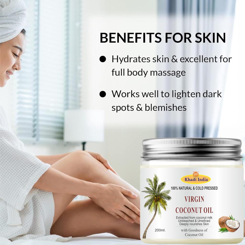 100% Reines Kokosnuss-Haaröl – Kaltgepresst & Natürlich – Für Haarwachstum, Kopfhautpflege & Glanz – Nicht Klebrig & Leicht – 200ml mit Khadi In