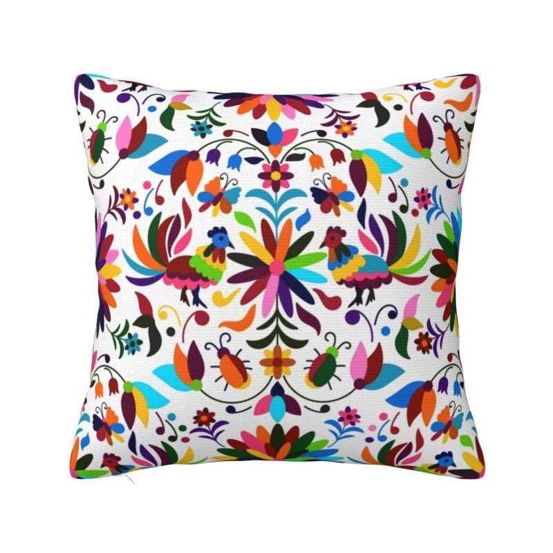 Custom Fashion Mexican Otomi Birds Texture Pillow Case 40x40cm Sofa Folk Floral Art Luxury Cushion Cover Car Pillowcase