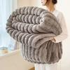 Solid Thickened Wide Striped Flannel Multifunctional Throw Blanket Luxury Faux Rabbit Fur Warm Bed Blankets Sofa Blanket,nap Blanket