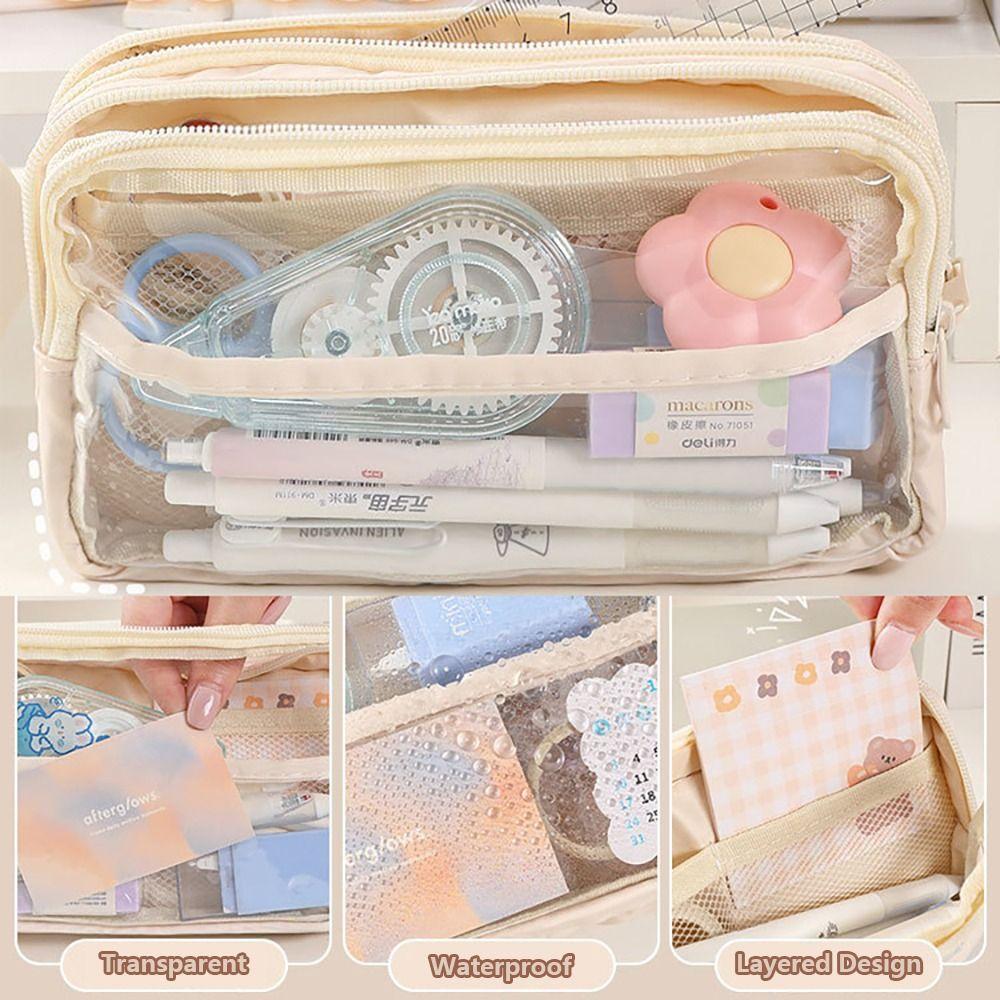 PU Leather+PVC Pencil Case Large Capacity Stationery Bag Stationery Organizer  School Office