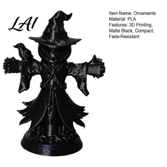 Matte Black Resin Statue Pumpkin Scarecrow with Crow Figurine 3D Printed Gothic Dark Witch Home Decor Hat Jack-o'-Lantern Statue Halloween
