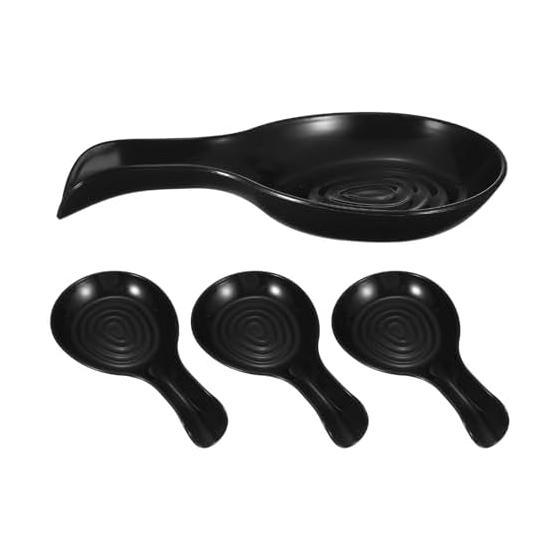 uxcell 4Pcs Spoon Rest 21 x 11.2cm Heat Resistant Plastic Utensil Holder for Kitchen Countertop Black