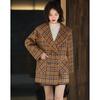 Demana Sweet Lapel Double-Breasted Plaid Winter Coat