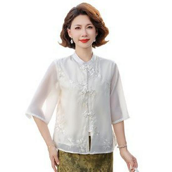 

2026 Chinese Style Summer Blouse: Stylish Short-Sleeved Top for Middle-Aged and Elderly Women 2XL розовый