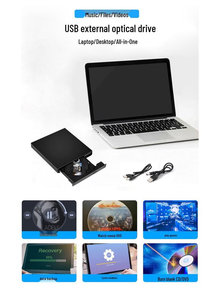 USB 2.0 External Optical Drive: Read/Write DVD & CD Burner for Computers