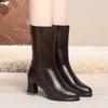 6cm Fashion Elegant Mid Calf Soft Leather Boots Women's Ankle Boots Winter 2025 Med Block Heels Short Fur Motorcycle Boots