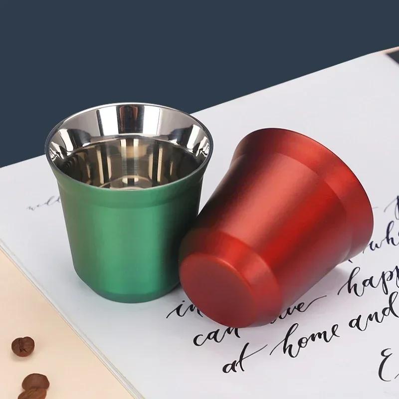 1pcs 80ml Italian Espresso Cup Small Wine Glass Simple Style 304 Stainless Steel Liner Double Layer Heat Insulated Capsule Cup