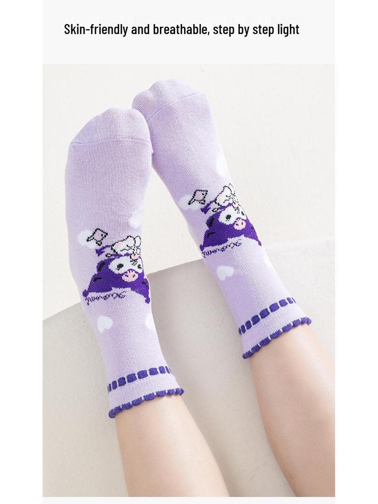 Cartoon Kuromi Wadenlange Baumwollsocken für Kinder - Frühlings- und Herbststile für Mädchen und Jungen