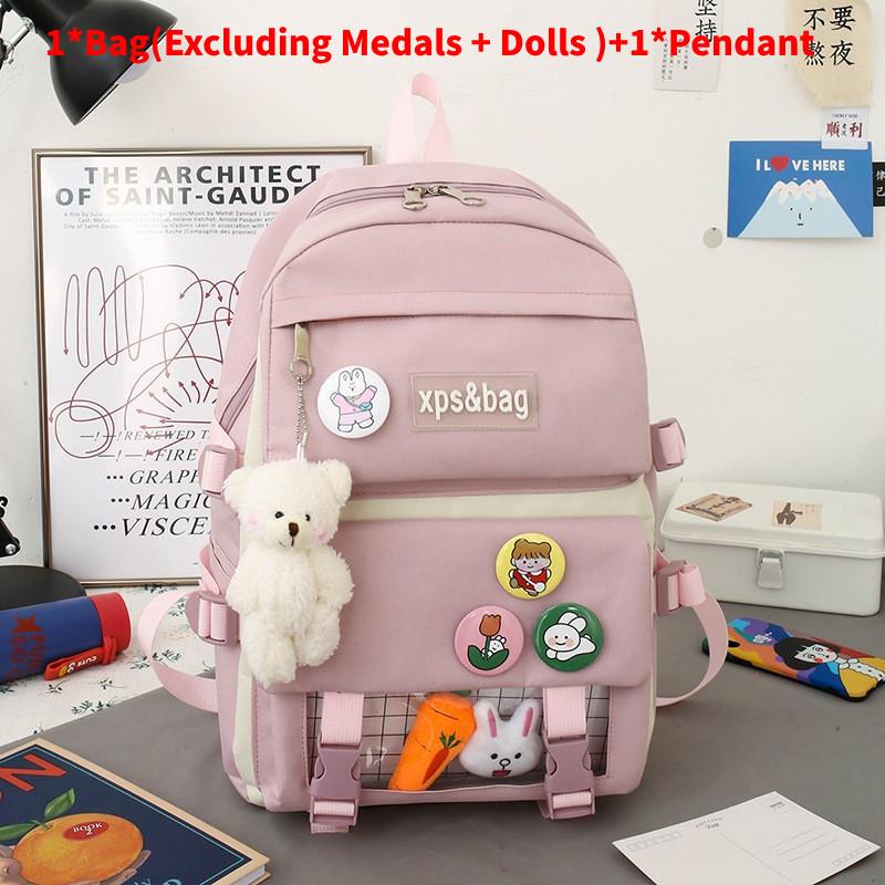 Bag Xps Letter Print Backpack With Pendant Large Capacity Schoolbag Kids Gift