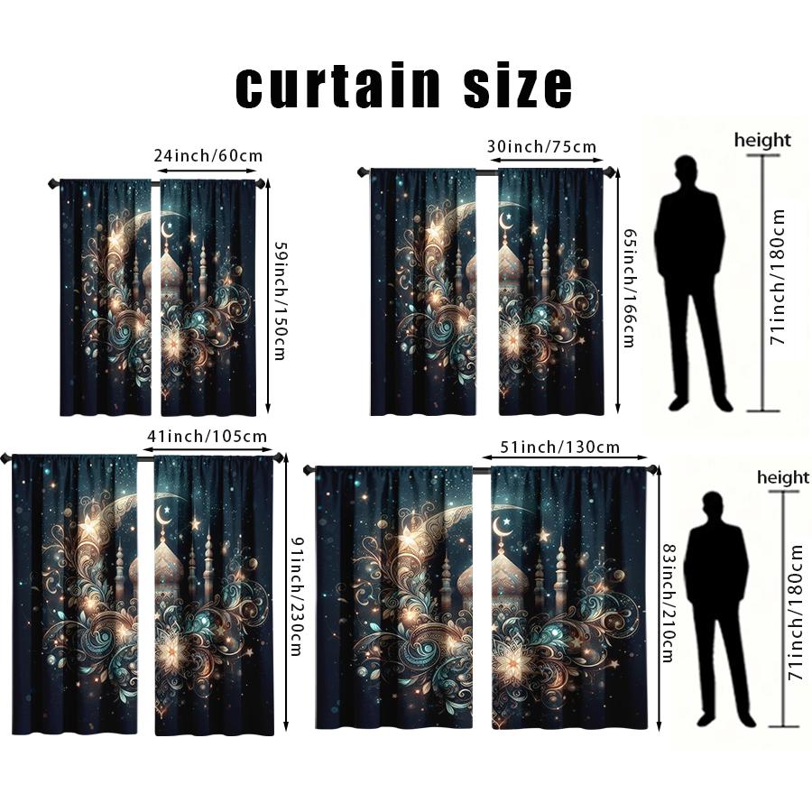 2 Stück Sternenhimmel Vergoldete Islamische Muster Vorhänge, Verträumter Stil, Wohnzimmer und Schlafzimmer, Gardinenstangen-Tasche Dekoration