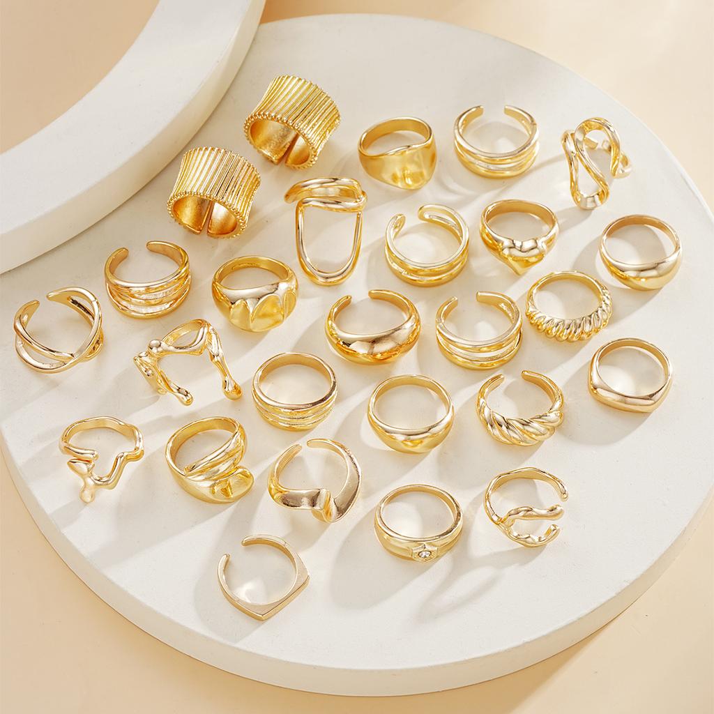 26 Pcs/Set Vintage Irregular Geometric Finger Rings for Women Minimalist Exaggerated Hollow Twist Thick Open Rings Punk Jewelry