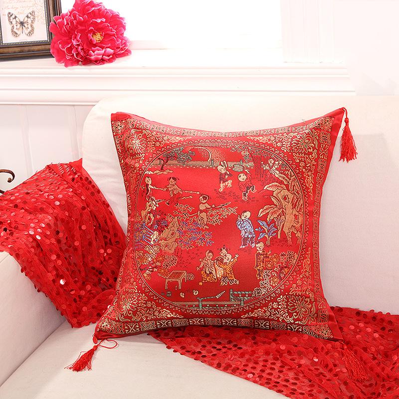 43X43Cm New Chinese Sofa Cushion Cover Wedding Jacquard Pillow Cover Double Sided Same Style Cushion Cover Pillow Cover (No Pillow Core)