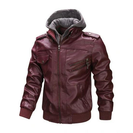 2025 Men's Plus Size PU Washed Leather Hooded Jacket, Two-piece Design.