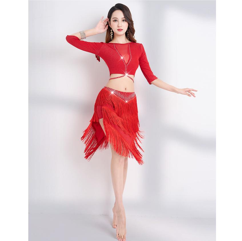 Latin Dance Clothes For Women Rhinestone Fringe Dress Professional Rumba Practice Clothing Ballroom Dance Competition Dress