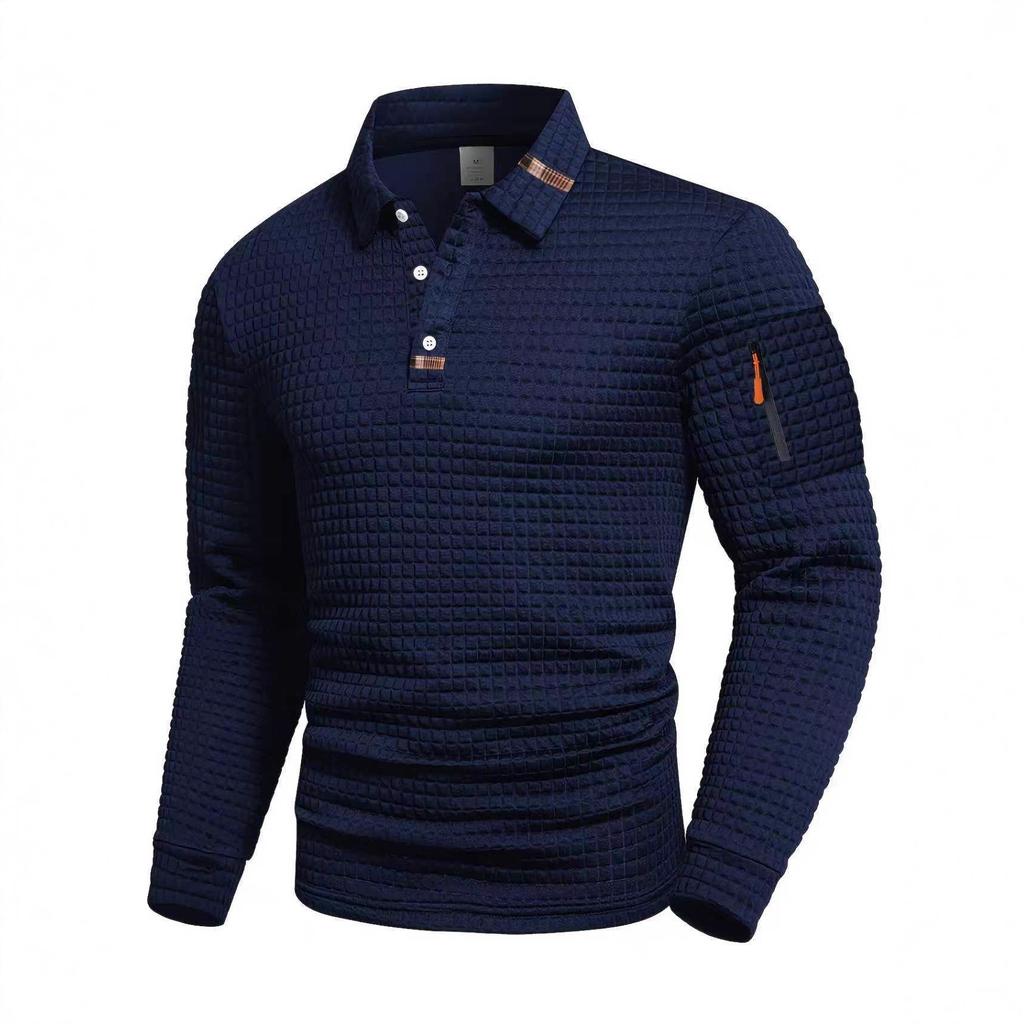 Spring Autumn Men's Casual Polos Fashion Long-Sleeved Polka Dot Jacquard Solid Color Polo Shirts Comfortable Fit Tops