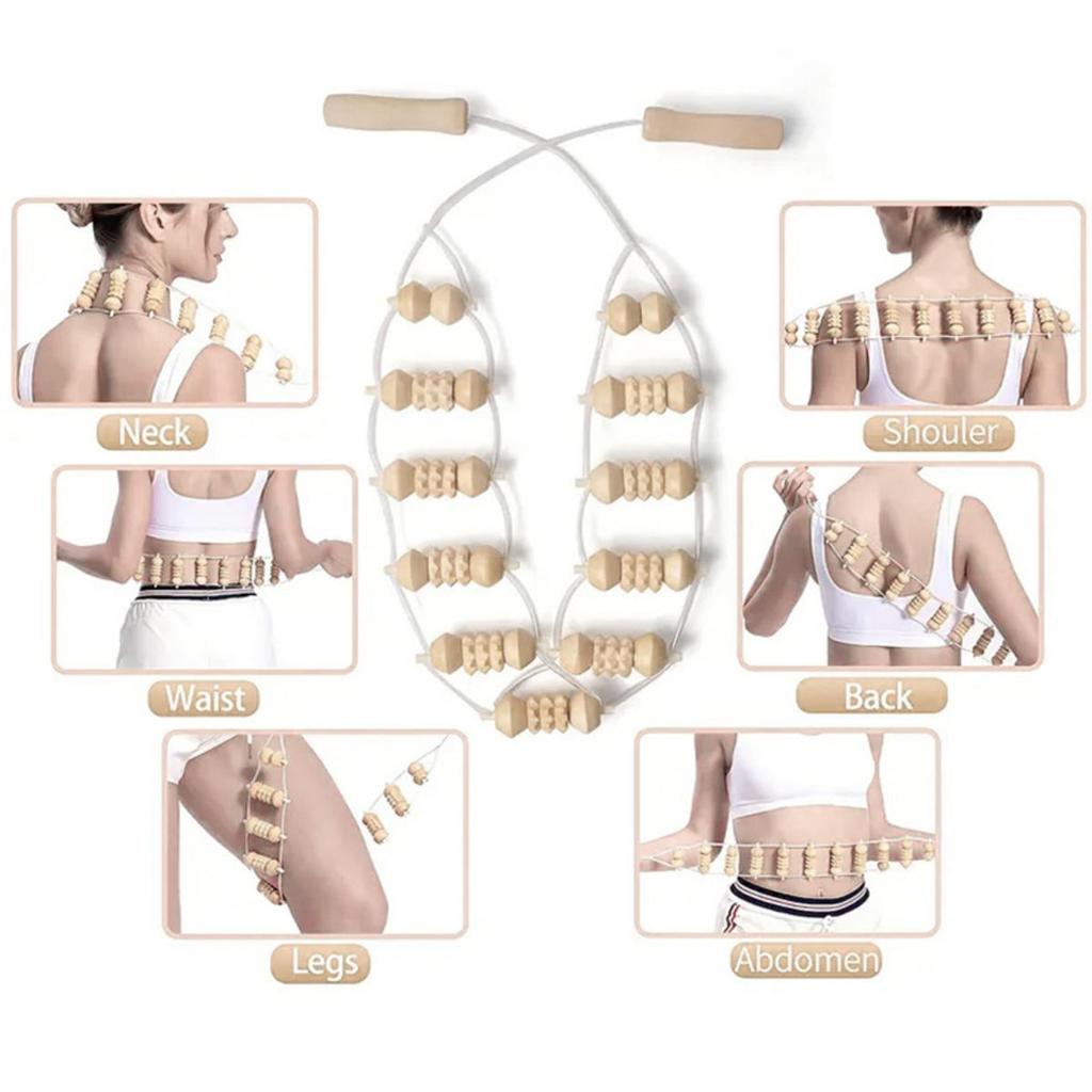 Wooden Massage Roller Rope Eliminate Local Fat Relaxation Muscle Roller Massager Portable Burrfree Lymphatic Drainage Massager