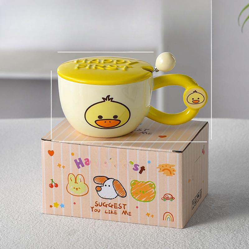 

Breakfast Cup with Lid with Spoon for Women with High Appearance High Temperature Resistance Wide Mouth Couple Ceramic Cup for Household Use 400ml