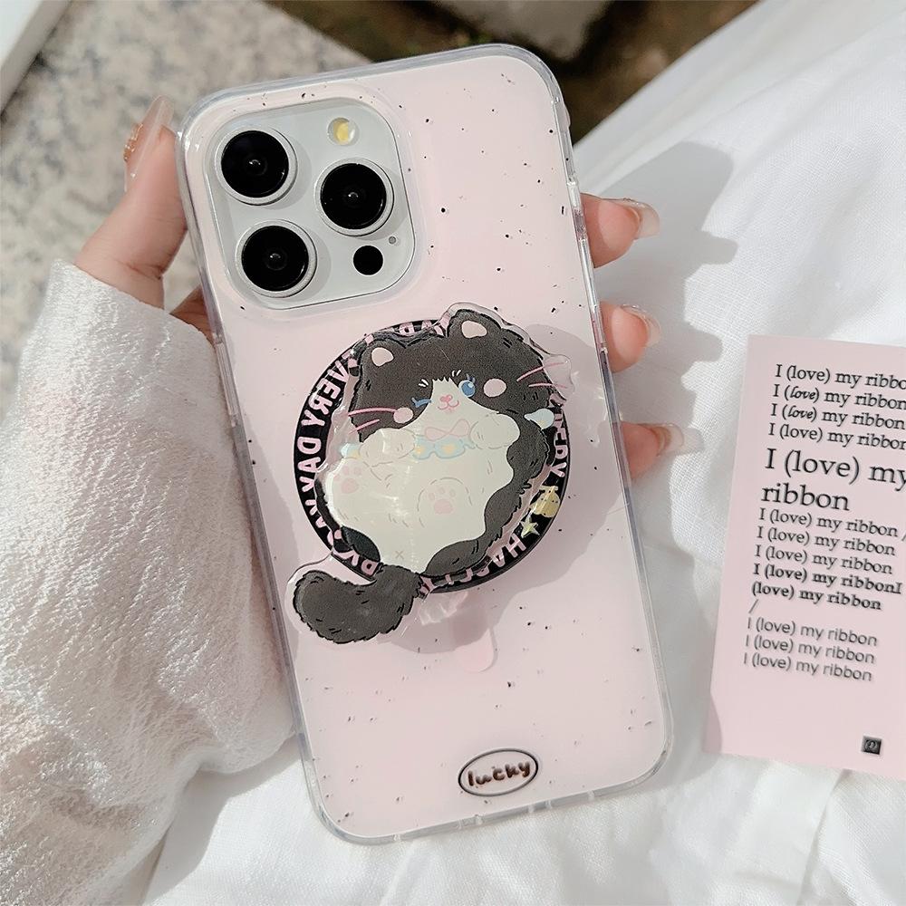 Double layer Imd Ink Splashing Cat Magnetic Suction Bracket 15promax IPhone Case IPhone 16 Suitable for 14 Sets 12