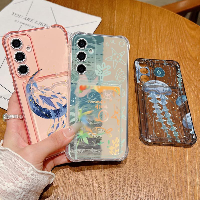 Jellyfish Pattern Phone Case For Samsung Galaxy A57 A37 A17 A56 A16 A55 A36 A26 A15 A35 A54 A53 Clear Card Bag Wallet Soft Cover