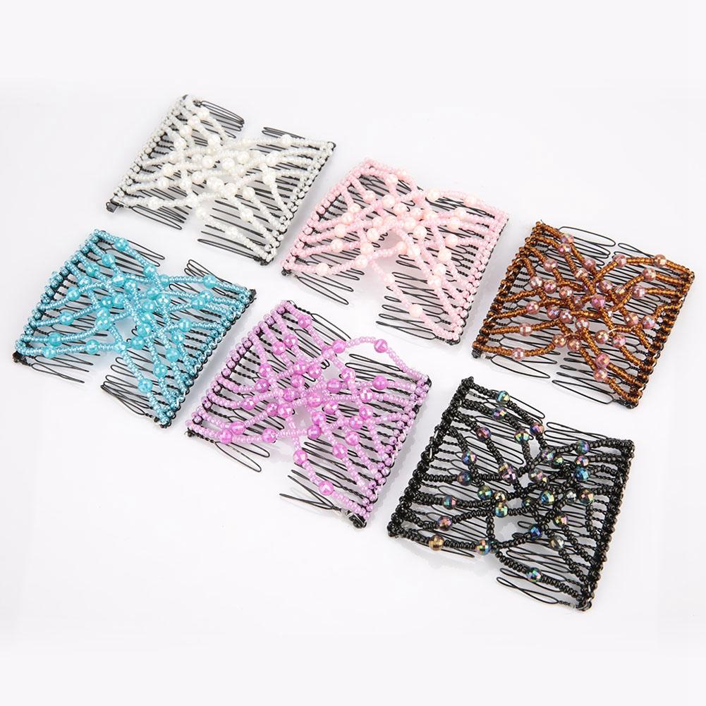 Women Girl Magic Easy Hair Beads Slide Stretchy Comb Clip Stretchable Hairpin