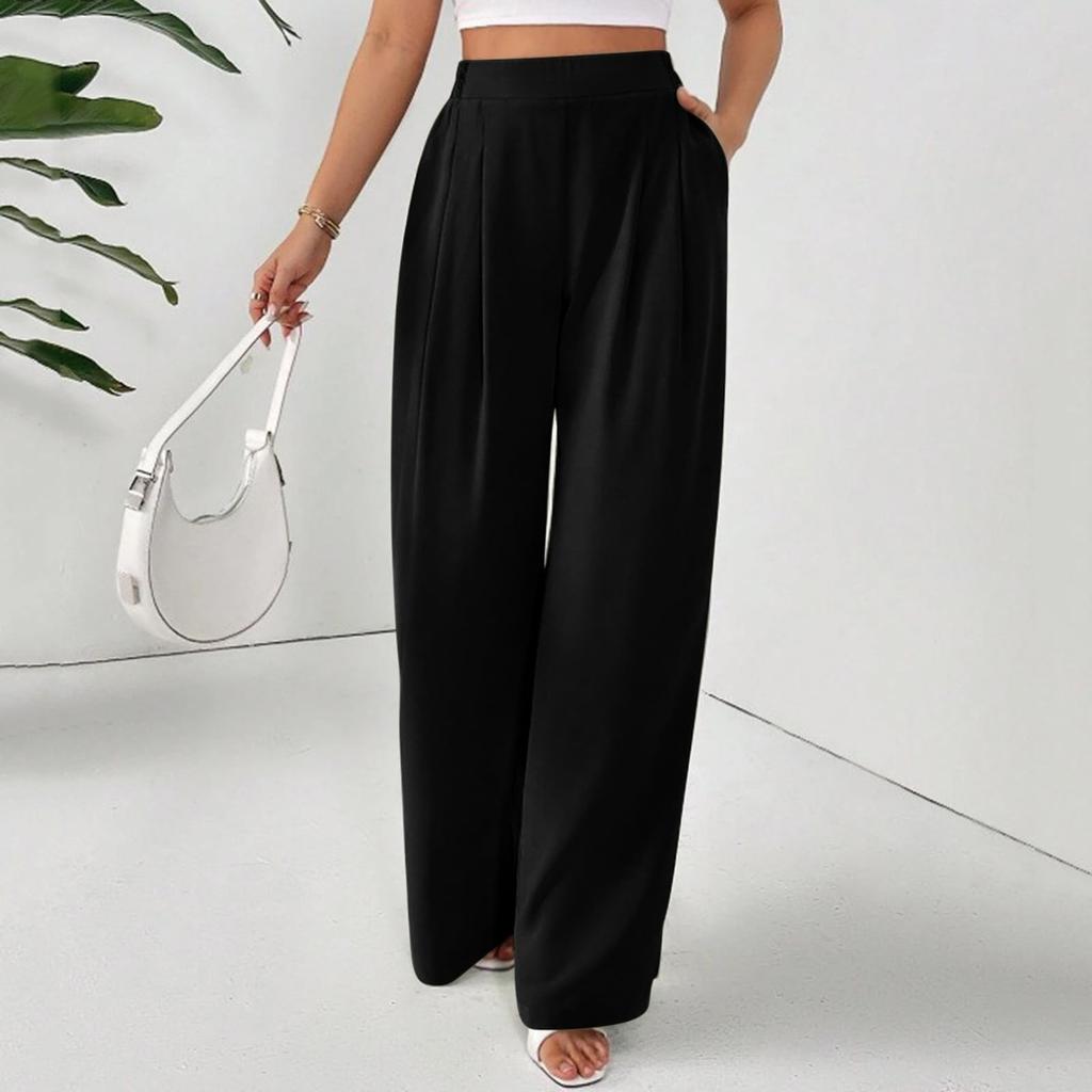 Women's Casual Loose Wide-leg Trousers With Slanted Pockets