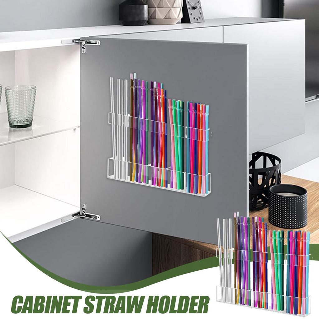 Acrylic Straw Holder For Cabinet Adhesive Straw Storage Clear Chopsticks Organizer For Cupboard Kitchen Counter Coffee Stirring