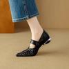 Great Good To Wear Single Shoes Women Spring Summer Woven Hollow Pointed Low Heel Thick Heel Medium Heel Soft Leather Sandals Women