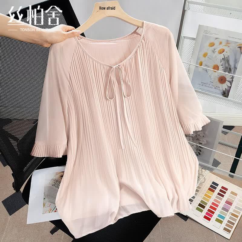 Sibaishe Women s Elegant Tie-Neck Chiffon Blouse M