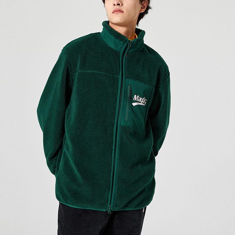 Skechers Laughing Monster Serie Brieflogo Aufdruck Stehkragen Warme Lammfelljacke Unisex Oberbekleidung Gelb Kieferngrün L322U099-02A2