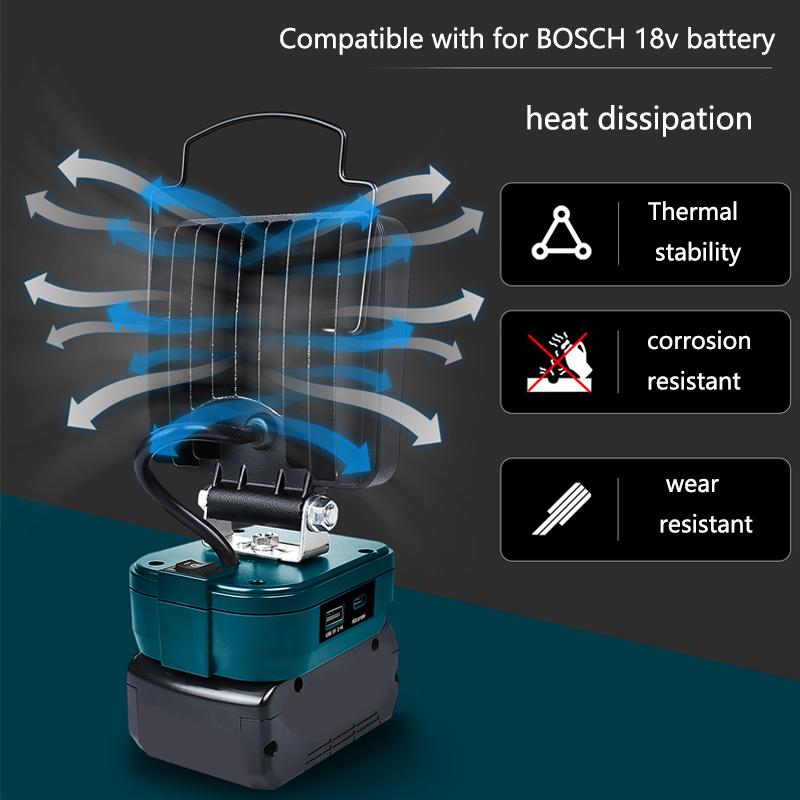 4 inch Emergency Tool Lamp Led Light For Bosch 18VLi-ion Battery Outdoor Work Spotlight Flashlight with USB&Type-c Charging Po