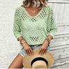 2026 New Women's Hollowed-Out Solid Color Top - Trendy European & American Casual Sweater