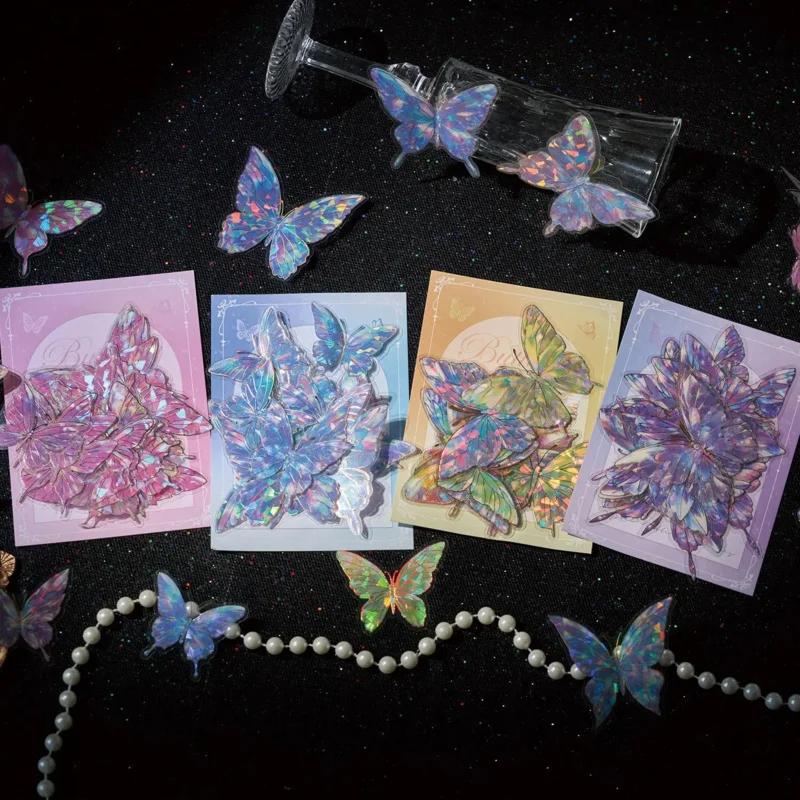 40 pcs Crystal Butterfly PET Stickers, Iridescent Gold Series, Diorama Journal Decorations