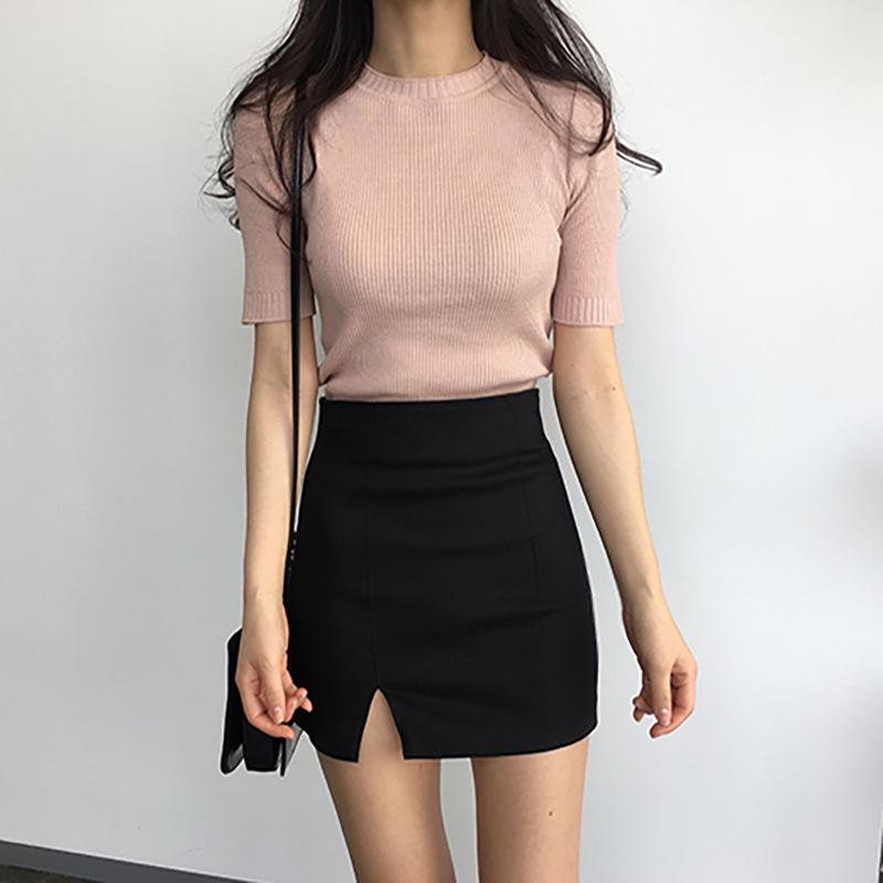 

Women s Black High-Waist Midi Skirt: 2021 Slim Fit, Irregular Slit, Bodycon Style for Spring/Summer XS чорний