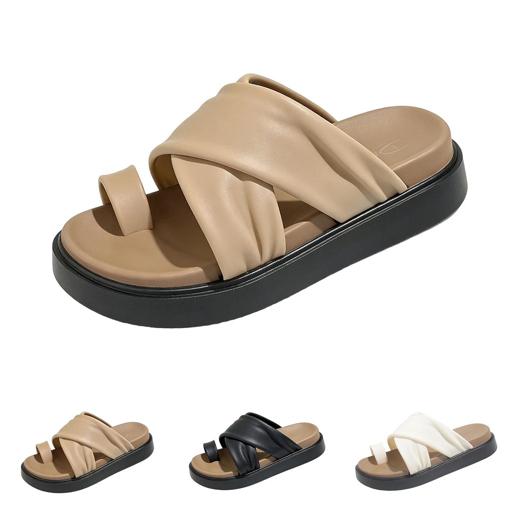 Women Slide Sandals Cross Strap Open Toe Slip On Flat Platform Casual Comfortable Footwear for Indoor Outdoor Use
