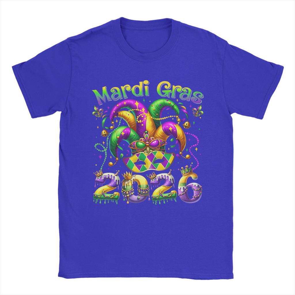 Vintage Happy Mardi Gras  TShirt Unisex O Neck Cotton T Shirt  Short Sleeve Tee Shirt Big Size Clothing