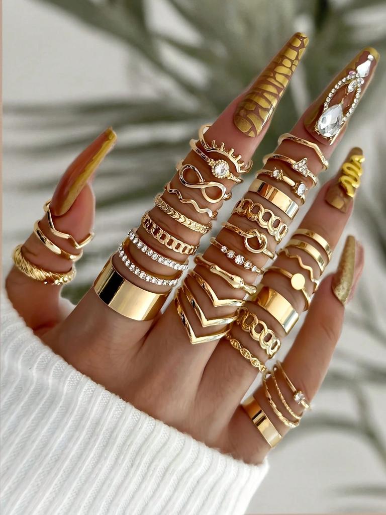 28er Mode Ring Set für Damen Herzförmiges Design Geometrisches Böhmisches Element Akzentring Tägliches Tragen Dating Party Schmuck 2026