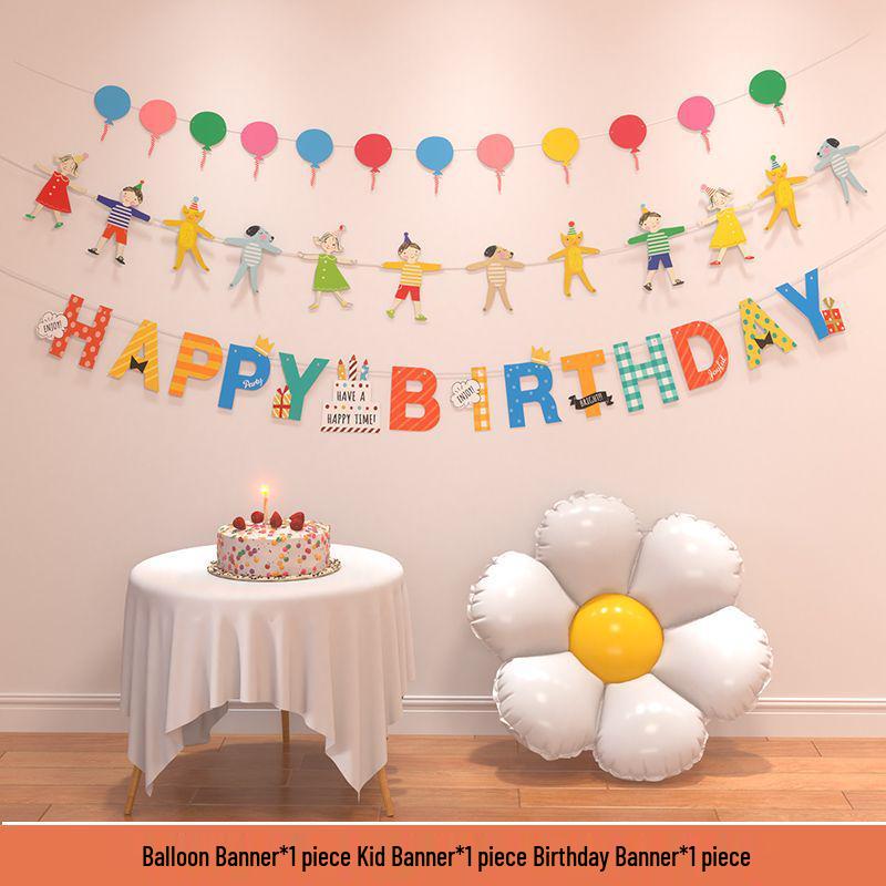 Birthday Pom Pom Bunting Set for Kids - First Party Decor & Photo Props