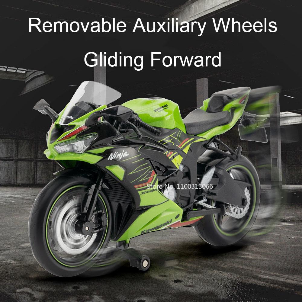 1:12 Kawasaki NIJIA ZX-6R Motorcycle Alloy Model Cars Toys Rubber Tires Wheel Shock Absorpoon Vehicle for Children Festival Gift