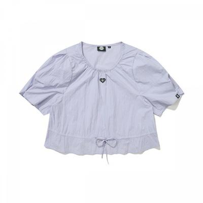 Women S Shirring Ribbon Woven Short Sleeve  Lilac 
