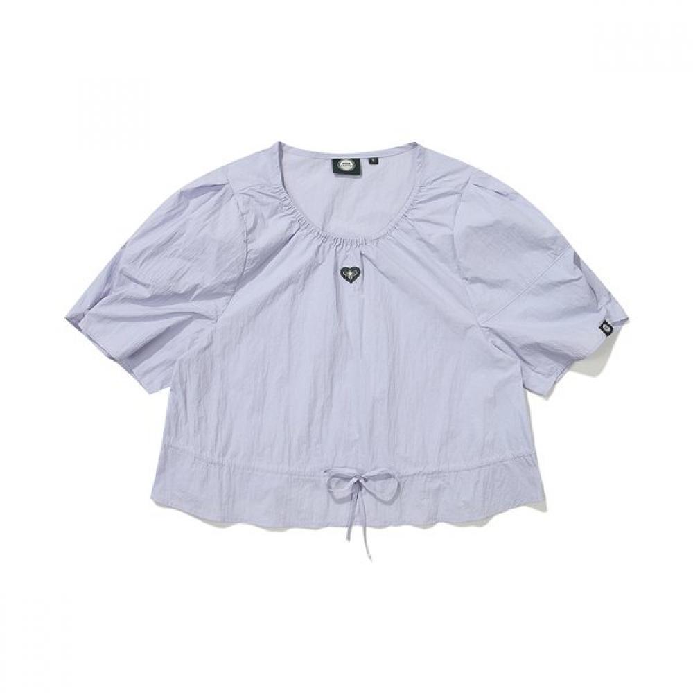 Women S Shirring Ribbon Woven Short Sleeve  Lilac 090