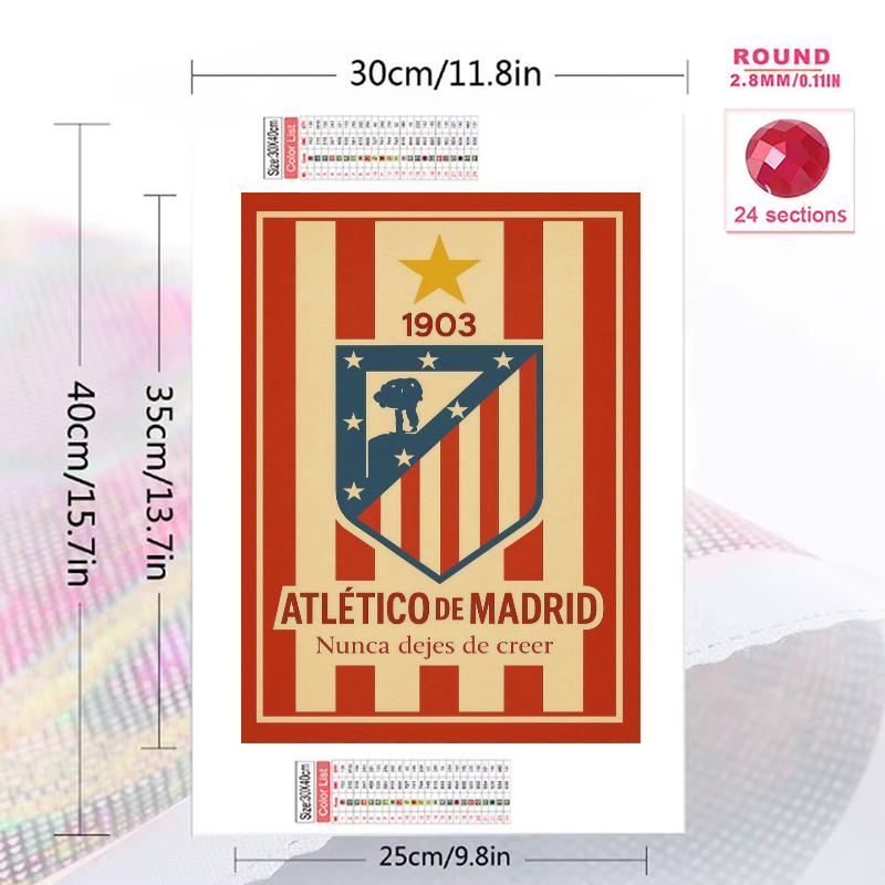Atletico Madrid Football Crest 100% Round Full Drill 5D DIY Diamond Painting Embroidery Cross Stitch Rhinestone Decor
