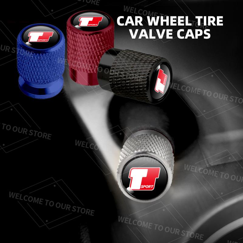 4pcs/1set For Toyota T Sport Logo Hilux Yaris Prius Supra Auris Verso Car Valve ML53 Caps Wheel Tires Air Tyre Stem Protective Cover