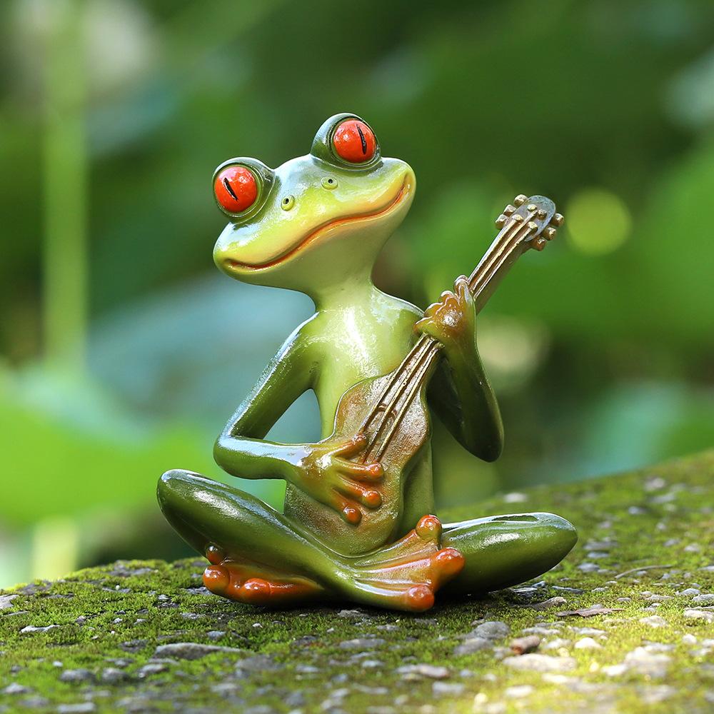 Miniature Frog Garden Statue Frog Band Musical Instrument Figurine Fairy Garden Accessories Decor for Patio Balcony Indoor Table