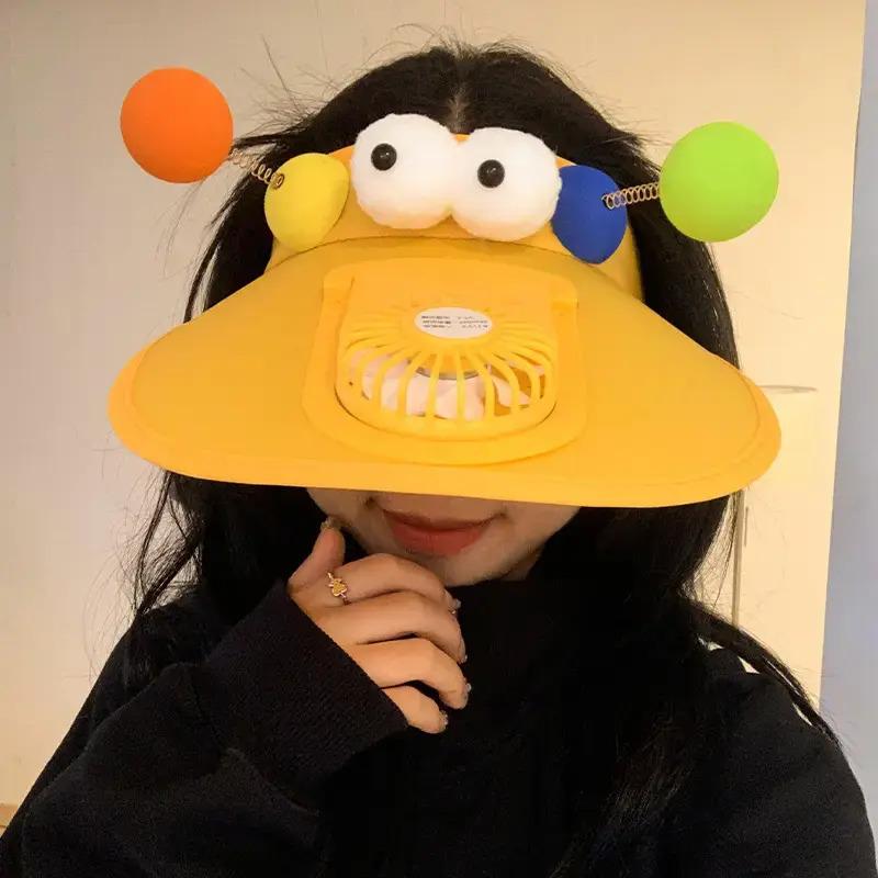 Cartoon Funny Fan Hat Student Summer Cute Cartoon Charging Sun Protection Hat Breathable Air Top Sun Hat Trend