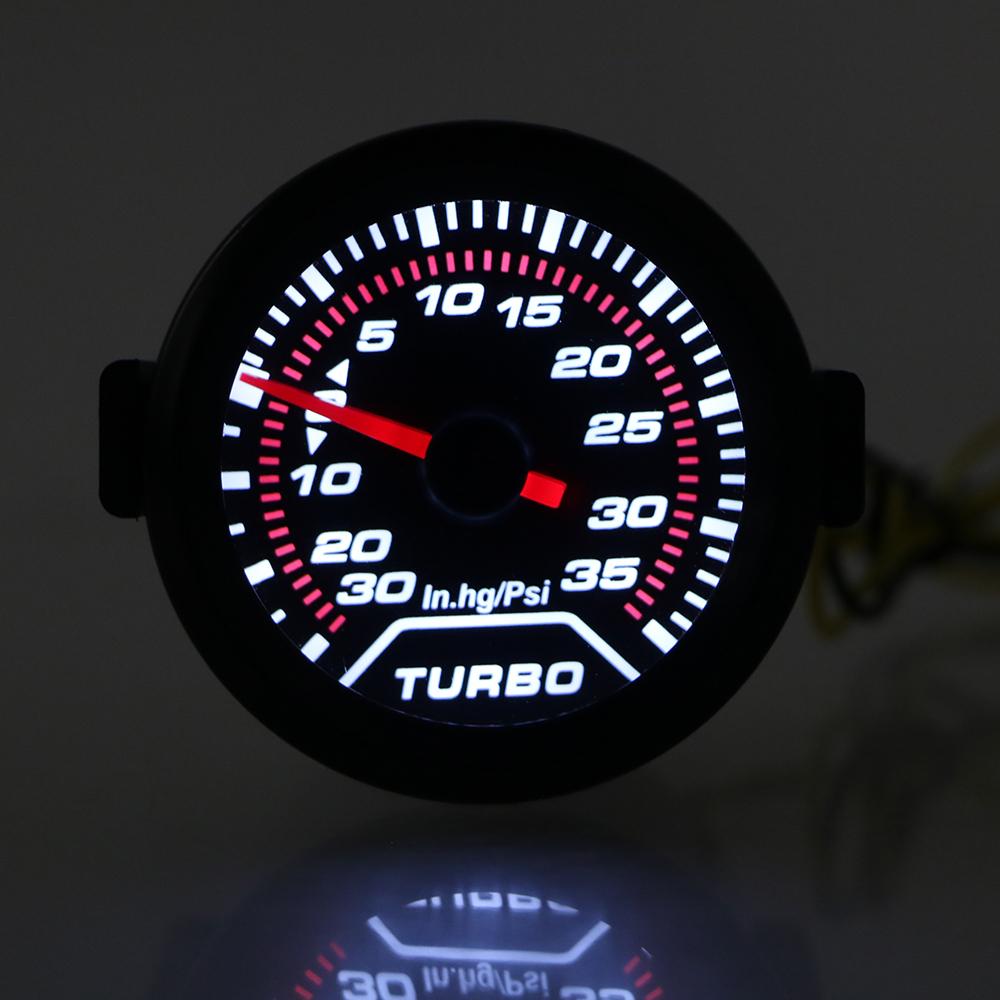 Turbo Pressure Gauge Racing Car Modification Universal Smoke Lens 12V White LED Backlight 2" 52mm Turbo Boost Meter 35Psi
