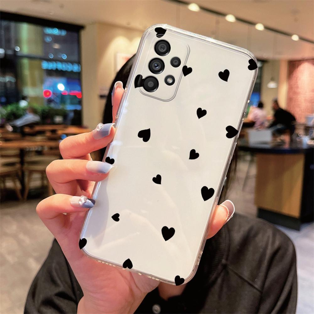 For Samsung Galaxy A53 A52 A32 A22 A21S A50 A70 A31 A51 Heart Love Phone Case Non-Yellowing Transparent Clear Couple Cover Back
