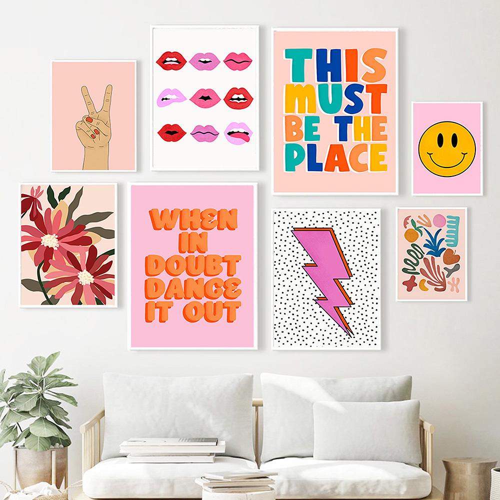Color Abstract Flower Lips Smile Quote Boho Wall Art Picture Canvas Painting Nordic Poster Print Nursery Mural Living Room Decor